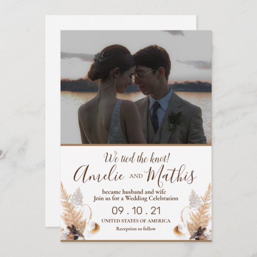 Uitnodiging voor een trouwe elegant met fotobruilo (Voorkant / Achterkant)