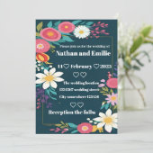 Uitnodiging voor een trouwe florale bruiloft (Staand voorkant)