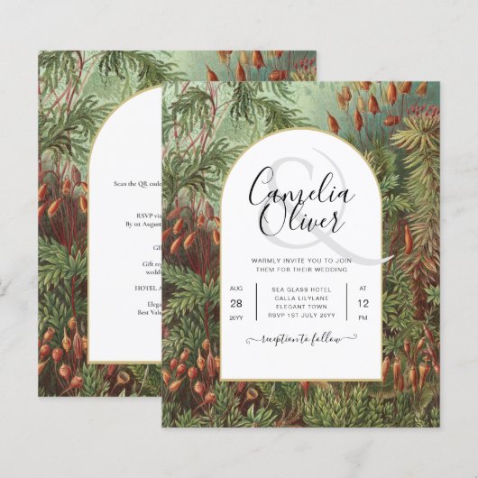 Uitnodiging voor een trouwfeest met vintage botani (Voorkant / Achterkant)