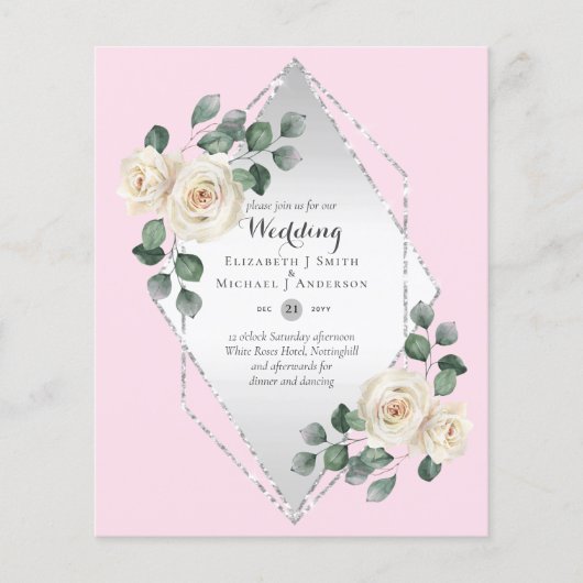 Uitnodiging voor een trouwfeest met witte roos dia (Voorkant)