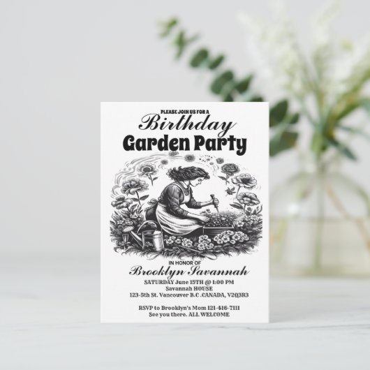 Uitnodiging voor een tuinfestijn van een vrouwentu (Staand voorkant)