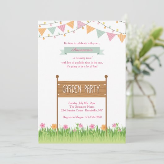 Uitnodiging voor een tuinpartij (Staand voorkant)