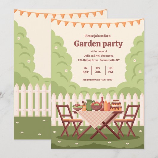 Uitnodiging voor een tuinpartij (Voorkant / Achterkant)
