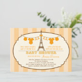 uitnodiging voor een tweelingse Baby shower eiffel (Staand voorkant)