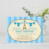 uitnodiging voor een tweelingse Baby shower eiffel (Staand voorkant)