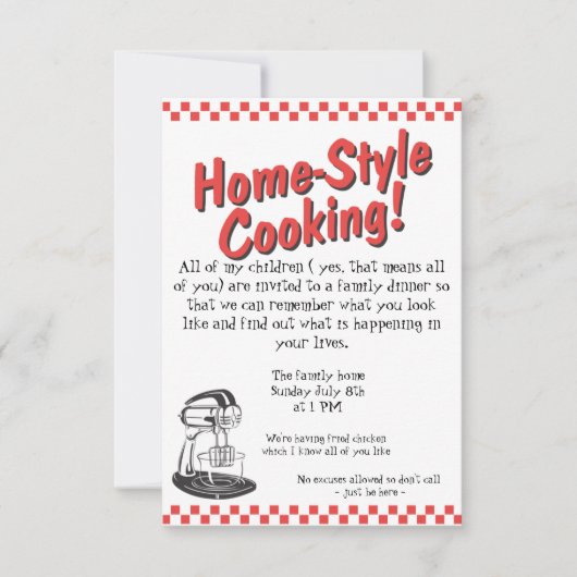 Uitnodiging voor een VEEL NODIG Gezinsdiner (Voorkant)