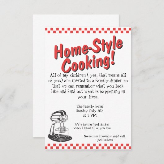 Uitnodiging voor een VEEL NODIG Gezinsdiner (Voorkant / Achterkant)