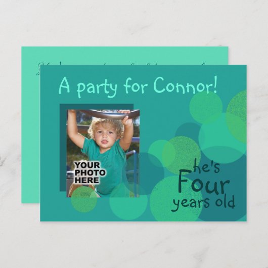 Uitnodiging voor een verjaardagsfeestje (aqua) (Voorkant / Achterkant)