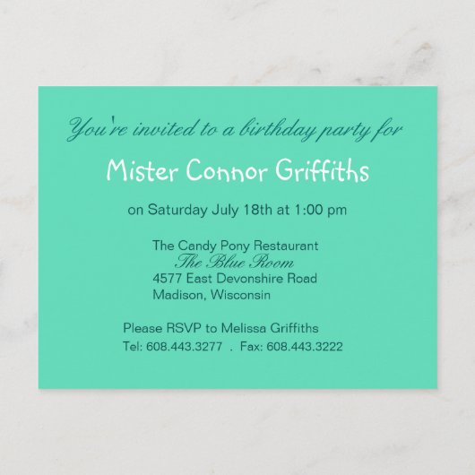 Uitnodiging voor een verjaardagsfeestje (aqua) (Achterkant)