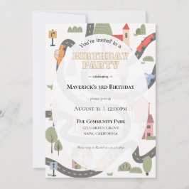 Uitnodiging voor een verjaardagsfeestje in de stad