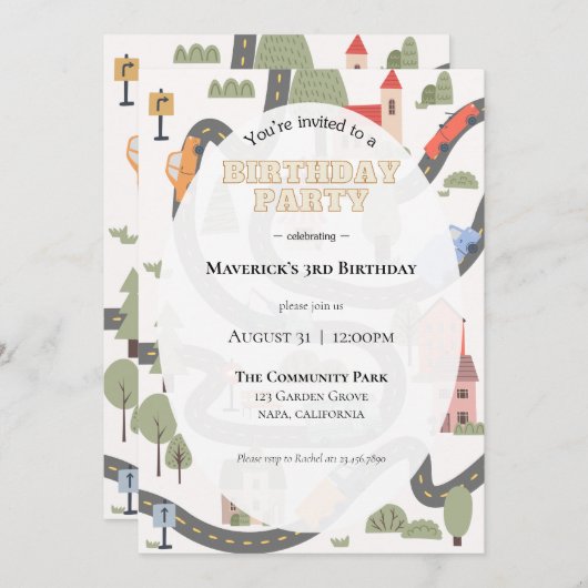 Uitnodiging voor een verjaardagsfeestje in de stad (Voorkant / Achterkant)