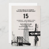 Uitnodiging voor een  verjaardagsfeestje in New Yo (Voorkant / Achterkant)