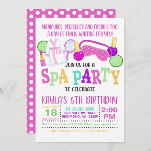 Uitnodiging voor een verjaardagsfeestje in Spa - W (Voorkant / Achterkant)