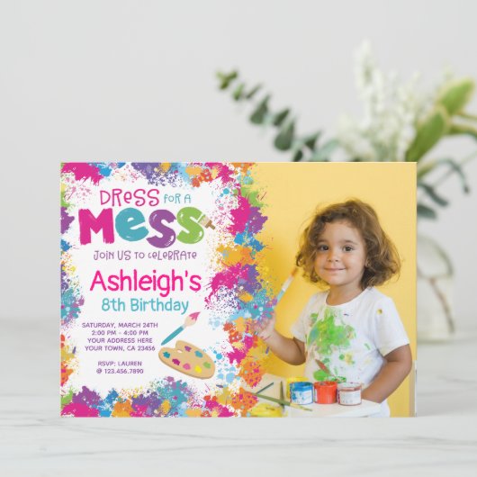 Uitnodiging voor een verjaardagsfeestje met foto (Staand voorkant)