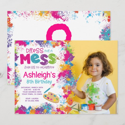 Uitnodiging voor een verjaardagsfeestje met foto (Voorkant / Achterkant)