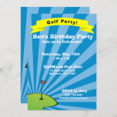 Uitnodiging voor een verjaardagsfeestje met golfth (Voorkant / Achterkant)