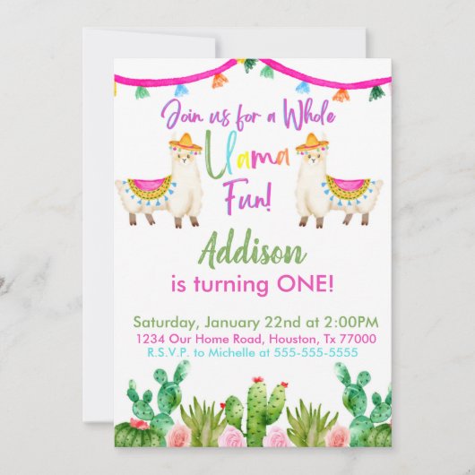 Uitnodiging voor een verjaardagsfeestje met veel l (Voorkant)