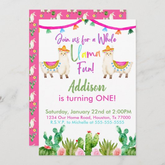 Uitnodiging voor een verjaardagsfeestje met veel l (Voorkant / Achterkant)