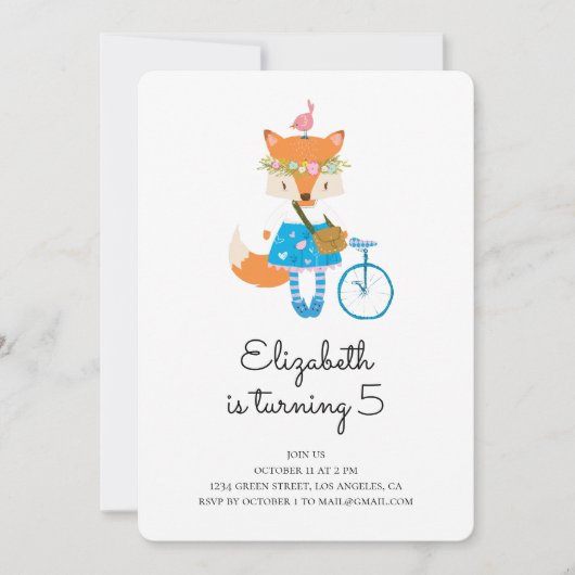 Uitnodiging voor een verjaardagsfeestje van Fox. M (Voorkant)