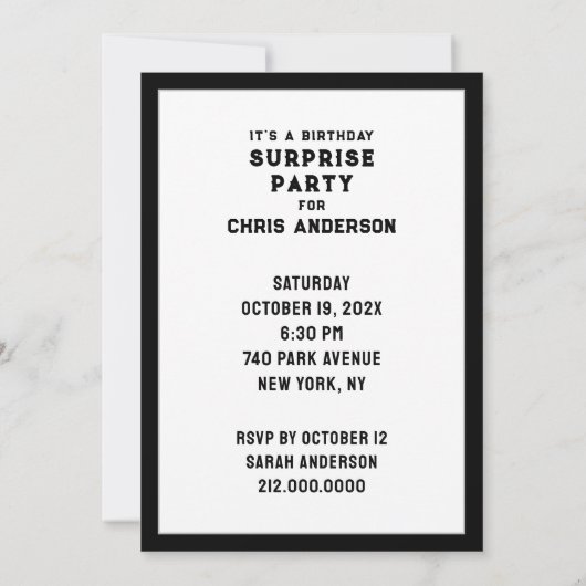 Uitnodiging voor een verrassingspartij (Achterkant)