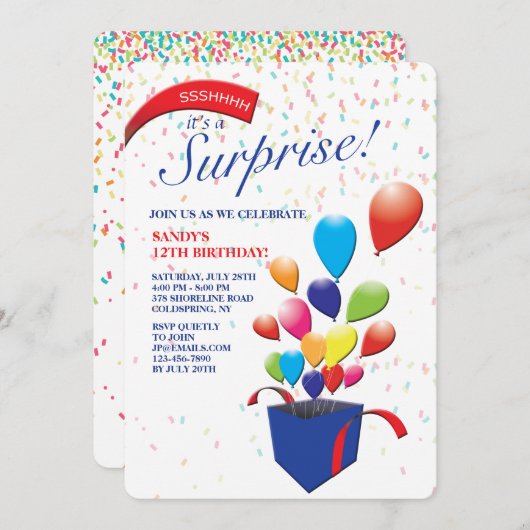 Uitnodiging voor een verrassingspartij (Voorkant / Achterkant)