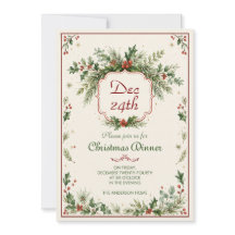 Uitnodiging voor een vintage kerstdinermaaltijd