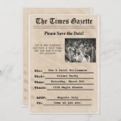 Uitnodiging voor een vintage krantenfeestje (Voorkant / Achterkant)