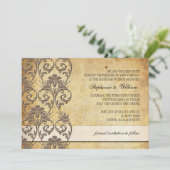 Uitnodiging voor een vintage mocha bloemenhuwelijk (Staand voorkant)