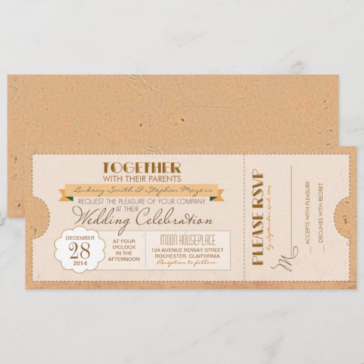 uitnodiging voor een vintage trouwkaart (Voorkant / Achterkant)