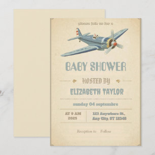 Uitnodiging voor een vintage vliegtuig baby shower