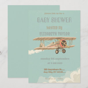 Uitnodiging voor een vintage vliegtuig baby shower