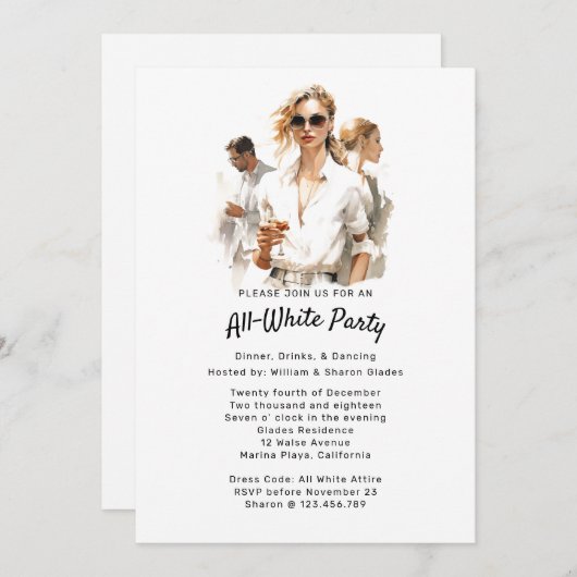 Uitnodiging voor een volledig witte party (Voorkant / Achterkant)