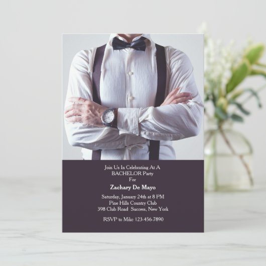 Uitnodiging voor een vrijgezellenfeest in formele  (Staand voorkant)