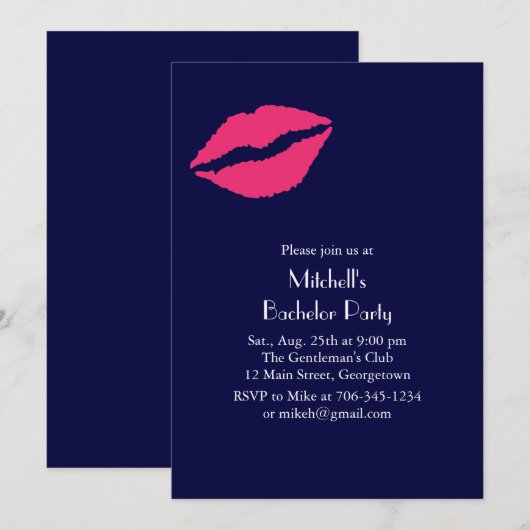 Uitnodiging voor een vrijgezellenfeest met hete ro (Voorkant / Achterkant)