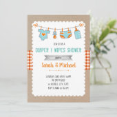 Uitnodiging voor een vrolijke luiers en doekjes fe (Staand voorkant)