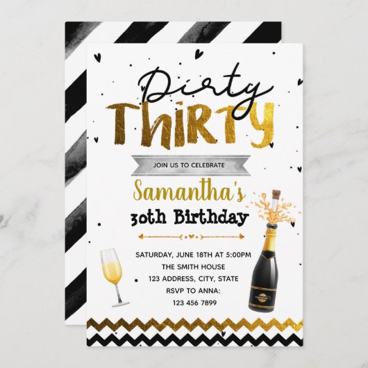 Uitnodiging voor een vuile dertig feest (Voorkant / Achterkant)