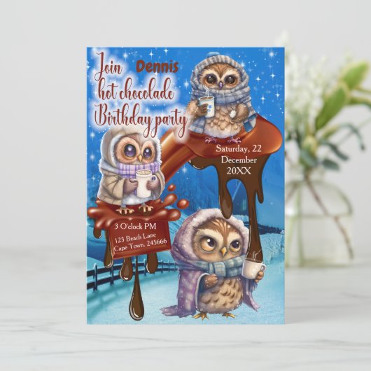 Uitnodiging voor een warme chocoladefeestje (Staand voorkant)