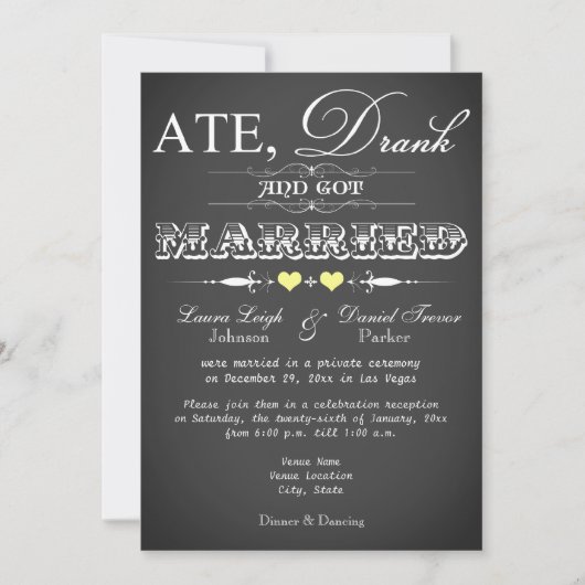 Uitnodiging voor een wedding reception in krijtbor (Voorkant)