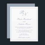 Uitnodiging voor een wedstrijd in het kader van he<br><div class="desc">De traditionele uitnodiging van de de stijlbegroting van de bruiloft met een eenvoudig en klassiek ontwerp met uw twee monogram van het initiaal en uw namen in een elegante kalligrafie binnen een dunne grens. Alle ontwerpelementen zijn in dusty blauw over een witte achtergrond en kunnen in het het ontwerpuitgeven hulpmiddel...</div>