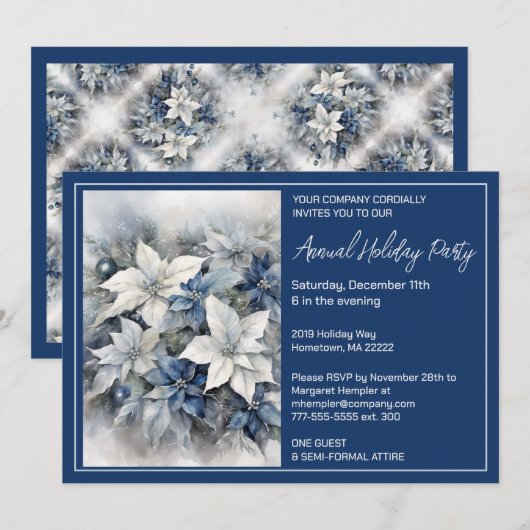 Uitnodiging voor een White Poinsettia Holiday Part (Voorkant / Achterkant)