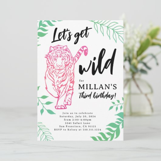 Uitnodiging voor een wilde tijgerverjaardag (Staand voorkant)