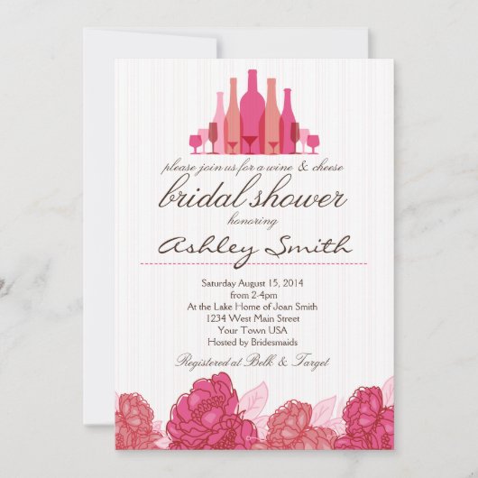 Uitnodiging voor een Wine & Cheese Bridal Shower (Voorkant)