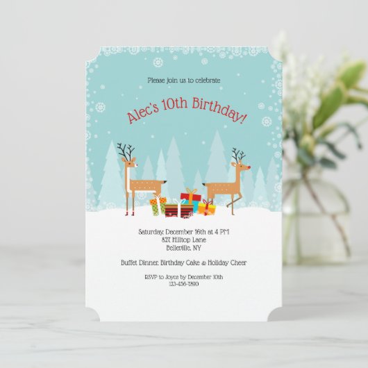 Uitnodiging voor een Winter Birthday Party (Staand voorkant)