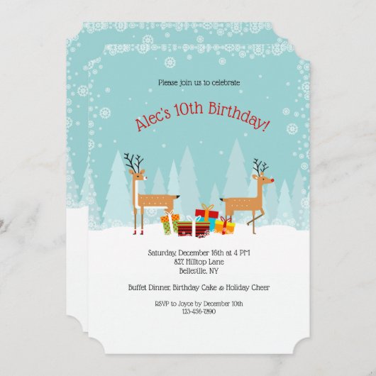 Uitnodiging voor een Winter Birthday Party (Voorkant / Achterkant)