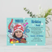 Uitnodiging voor een winterverjaardagsfeestje (Staand voorkant)