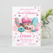 Uitnodiging voor een zoete partij, Editable Birthd (Staand voorkant)