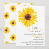 Uitnodiging voor een Zonnebloem Baby Shower (Voorkant / Achterkant)