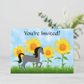 uitnodiging voor een Zonnebloem- en paardenfeest (Staand voorkant)