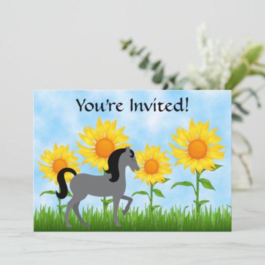  uitnodiging voor een Zonnebloem- en paardenfeest (Staand voorkant)