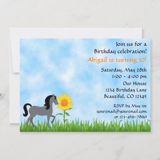 uitnodiging voor een Zonnebloem- en paardenfeest (Achterkant)